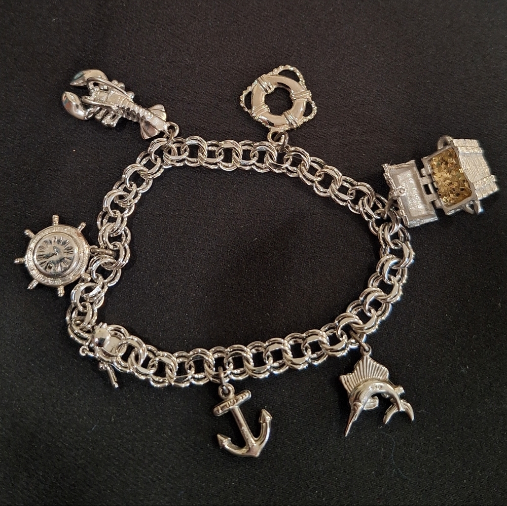 ELCO Nautical Sterling Silver Charm Bracelet 50s-60s
